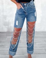 Women's Daily Street Streetwear Solid Color Full Length Ripped Jeans Straight Pants main image 5