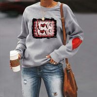 Women's Hoodies Long Sleeve Rib-knit Casual Letter Heart Shape main image 2