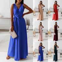 Women's Party Dress Elegant V Neck Sleeveless Solid Color Maxi Long Dress Daily main image 1