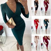 Women's Sheath Dress Elegant Classic Style V Neck Long Sleeve Solid Color Midi Dress Daily main image 6