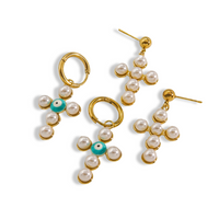 1 Pair Elegant Simple Style Cross Plating Inlay 304 Stainless Steel Pearl 14K Gold Plated Drop Earrings main image 4