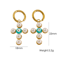 1 Pair Elegant Simple Style Cross Plating Inlay 304 Stainless Steel Pearl 14K Gold Plated Drop Earrings sku image 1