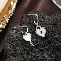 1 Pair Romantic Heart Shape Key Lock Plating Inlay Copper Rhinestones Shell 14k Gold Plated Drop Earrings main image 5