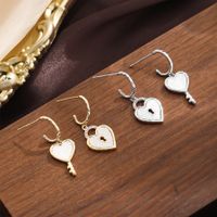 1 Pair Romantic Heart Shape Key Lock Plating Inlay Copper Rhinestones Shell 14k Gold Plated Drop Earrings main image 4