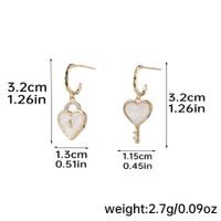 1 Paire Romantique Forme De Cœur Clé Cadenas Placage Incruster Le Cuivre Strass Coquille Plaqué Or 14k Boucles D'oreilles sku image 1