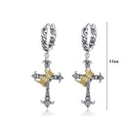 1 Pair Retro Cross Crown Plating Copper White Gold Plated Drop Earrings main image 2
