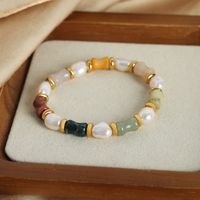 Elegant Vintage Style Commute Multicolor Natural Stone Freshwater Pearl Titanium Steel Beaded Plating 18k Gold Plated Bracelets main image 6