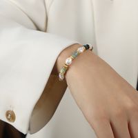 Elegant Vintage Style Commute Multicolor Natural Stone Freshwater Pearl Titanium Steel Beaded Plating 18k Gold Plated Bracelets sku image 1