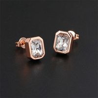 1 Pair Ig Style Simple Style Rectangle Plating Inlay Brass Zircon Rose Gold Plated White Gold Plated Ear Studs sku image 3