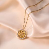 304 Stainless Steel 18K Gold Plated Simple Style Plating Inlay Letter Roman Numeral Zircon Pendant Necklace main image 6