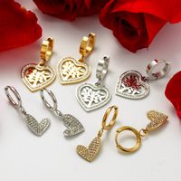 1 Pair French Style Simple Style Heart Shape Life Tree Plating Hollow Out Inlay Stainless Steel Zircon 18k Gold Plated Drop Earrings main image 1