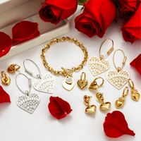 Vintage Style French Style Simple Style Heart Shape Pineapple Stainless Steel Plating Inlay Zircon 18k Gold Plated Bracelets Earrings main image 1