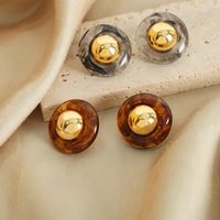 1 Pair Elegant Vintage Style Round Plating Resin Copper 18k Gold Plated Ear Studs main image 6
