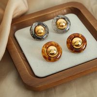 1 Pair Elegant Vintage Style Round Plating Resin Copper 18k Gold Plated Ear Studs main image 5