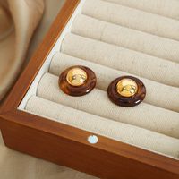 1 Pair Elegant Vintage Style Round Plating Resin Copper 18k Gold Plated Ear Studs main image 7