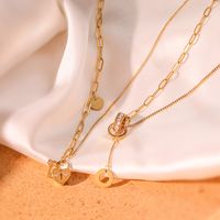 304 Stainless Steel 18K Gold Plated Simple Style Plating Inlay Heart Shape Key Zircon Pendant Necklace main image 4