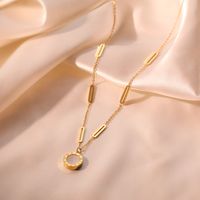 304 Stainless Steel 18K Gold Plated Simple Style Plating Inlay Round Roman Numeral Zircon Necklace main image 5