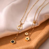 304 Stainless Steel 18K Gold Plated Simple Style Plating Inlay Round Roman Numeral Zircon Necklace main image 1