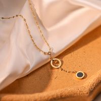 304 Stainless Steel 18K Gold Plated Simple Style Plating Inlay Round Roman Numeral Zircon Necklace main image 6