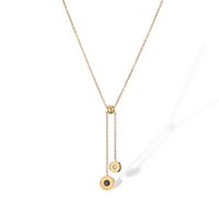 304 Stainless Steel 18K Gold Plated Simple Style Plating Inlay Round Roman Numeral Zircon Necklace sku image 1