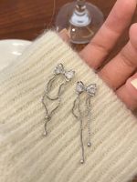 1 Paire Style Simple Noeud D'arc Incruster Alliage Strass Boucles D'oreilles main image 5