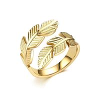 IG Style Leaves Titanium Steel 18K Gold Plated Open Rings In Bulk main image 3