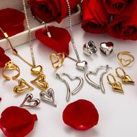 Simple Style Heart Shape Stainless Steel Plating 18k Gold Plated Rings Earrings main image 1