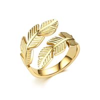 IG Style Leaves Titanium Steel 18K Gold Plated Open Rings In Bulk main image 5