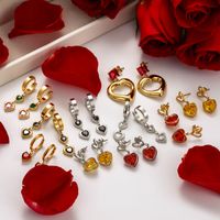 1 Pair French Style Simple Style Heart Shape Stainless Steel Zircon 18k Gold Plated Drop Earrings main image 1
