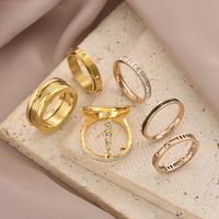 304 Stainless Steel 14K Gold Plated Rose Gold Plated IG Style Roman Style Shiny Enamel Plating Inlay Solid Color Roman Numeral Zircon Rings main image 1