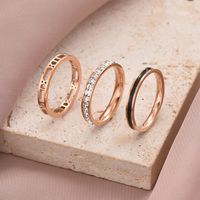 304 Stainless Steel 14K Gold Plated Rose Gold Plated IG Style Roman Style Shiny Enamel Plating Inlay Solid Color Roman Numeral Zircon Rings main image 9