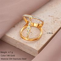 304 Stainless Steel 14K Gold Plated Rose Gold Plated IG Style Roman Style Shiny Enamel Plating Inlay Solid Color Roman Numeral Zircon Rings sku image 1