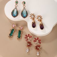 1 Pair Glam Xuping Shiny Water Droplets Flower Plating Inlay Alloy Copper Alloy Artificial Gemstones 18k Gold Plated Drop Earrings main image 10