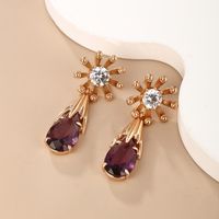 1 Pair Glam Xuping Shiny Water Droplets Flower Plating Inlay Alloy Copper Alloy Artificial Gemstones 18k Gold Plated Drop Earrings main image 9