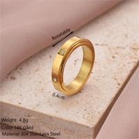 304 Stainless Steel 14K Gold Plated Rose Gold Plated IG Style Roman Style Shiny Enamel Plating Inlay Solid Color Roman Numeral Zircon Rings sku image 2