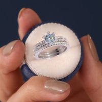 Casual Glam Round Sterling Silver Gra Inlay Moissanite Rings main image 4
