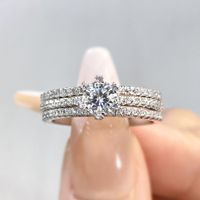 Casual Glam Round Sterling Silver Gra Inlay Moissanite Rings main image 5