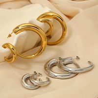 1 Pair Elegant Simple Style Classic Style C Shape Polishing Plating 304 Stainless Steel 16K Gold Plated White Gold Plated Gold Plated Ear Studs main image 5