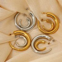 1 Pair Elegant Simple Style Classic Style C Shape Polishing Plating 304 Stainless Steel 16K Gold Plated White Gold Plated Gold Plated Ear Studs main image 1