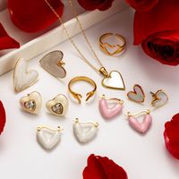 Sweet Simple Style Heart Shape Stainless Steel Plating Inlay Shell Zircon 18k Gold Plated Earrings Necklace main image 1