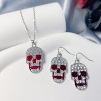 Elegant Vintage Style Heart Shape Rose Skull Metal Silver Plated Unisex Earrings Necklace sku image 15