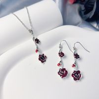 Elegant Vintage Style Heart Shape Rose Skull Metal Silver Plated Unisex Earrings Necklace sku image 8