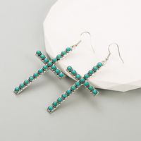 1 Pair Elegant Cross Oval Plating Inlay Alloy Turquoise Silver Plated Ear Hook main image 1
