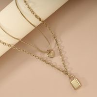 304 Stainless Steel 18K Gold Plated XUPING Streetwear Plating Heart Shape Lock Layered Necklaces main image 4