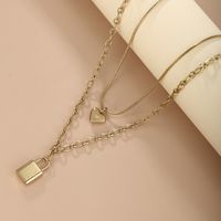 304 Stainless Steel 18K Gold Plated XUPING Streetwear Plating Heart Shape Lock Layered Necklaces main image 3