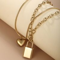 304 Stainless Steel 18K Gold Plated XUPING Streetwear Plating Heart Shape Lock Layered Necklaces main image 5