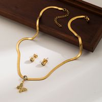 Ig Style Elegant Vintage Style Earth Star Butterfly Stainless Steel Plating Inlay Artificial Pearls Zircon 18k Gold Plated Earrings Necklace main image 5