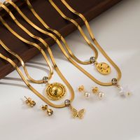 Ig Style Elegant Vintage Style Earth Star Butterfly Stainless Steel Plating Inlay Artificial Pearls Zircon 18k Gold Plated Earrings Necklace main image 1