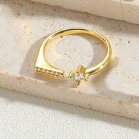 Vintage Style Simple Style Commute Leaves Copper Plating Inlay Zircon 14k Gold Plated Open Rings sku image 1