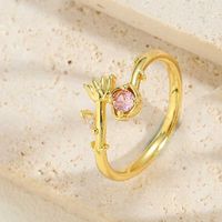 Style Vintage Style Simple Commuer Feuilles Le Cuivre Placage Incruster Zircon Plaqué Or 14k Anneau Ouvert main image 5